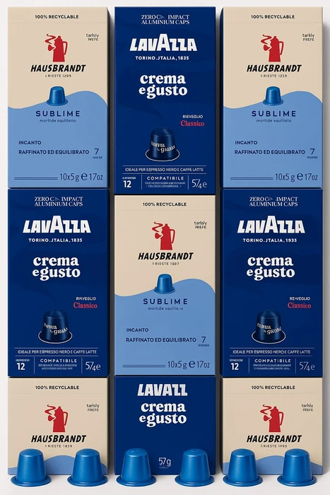 100 קפסולות מיקס תואם נספרסו.HAUSBRANDT SUBLIME/LAVAZZA CREMA GUSTO